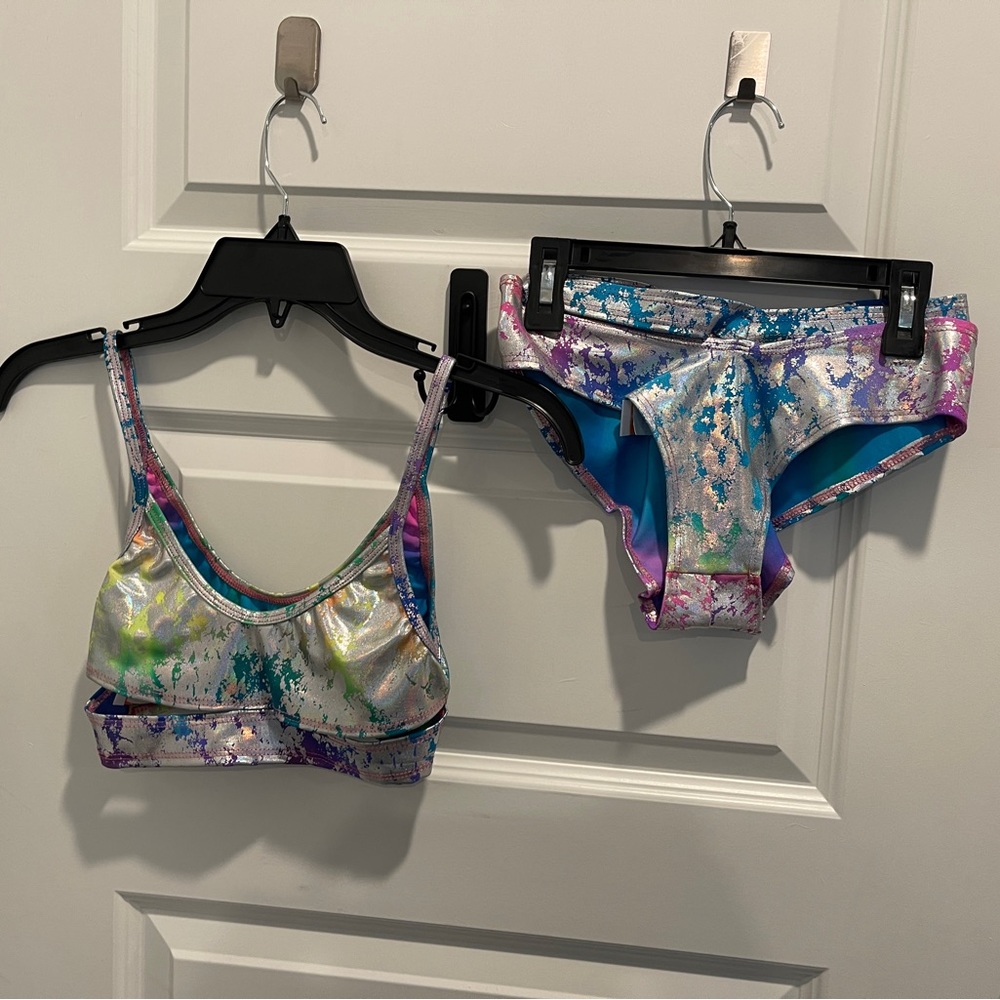 NWT J. Valentine Metallic Strappy Rainbow top and matching bottom, NWT-S/M